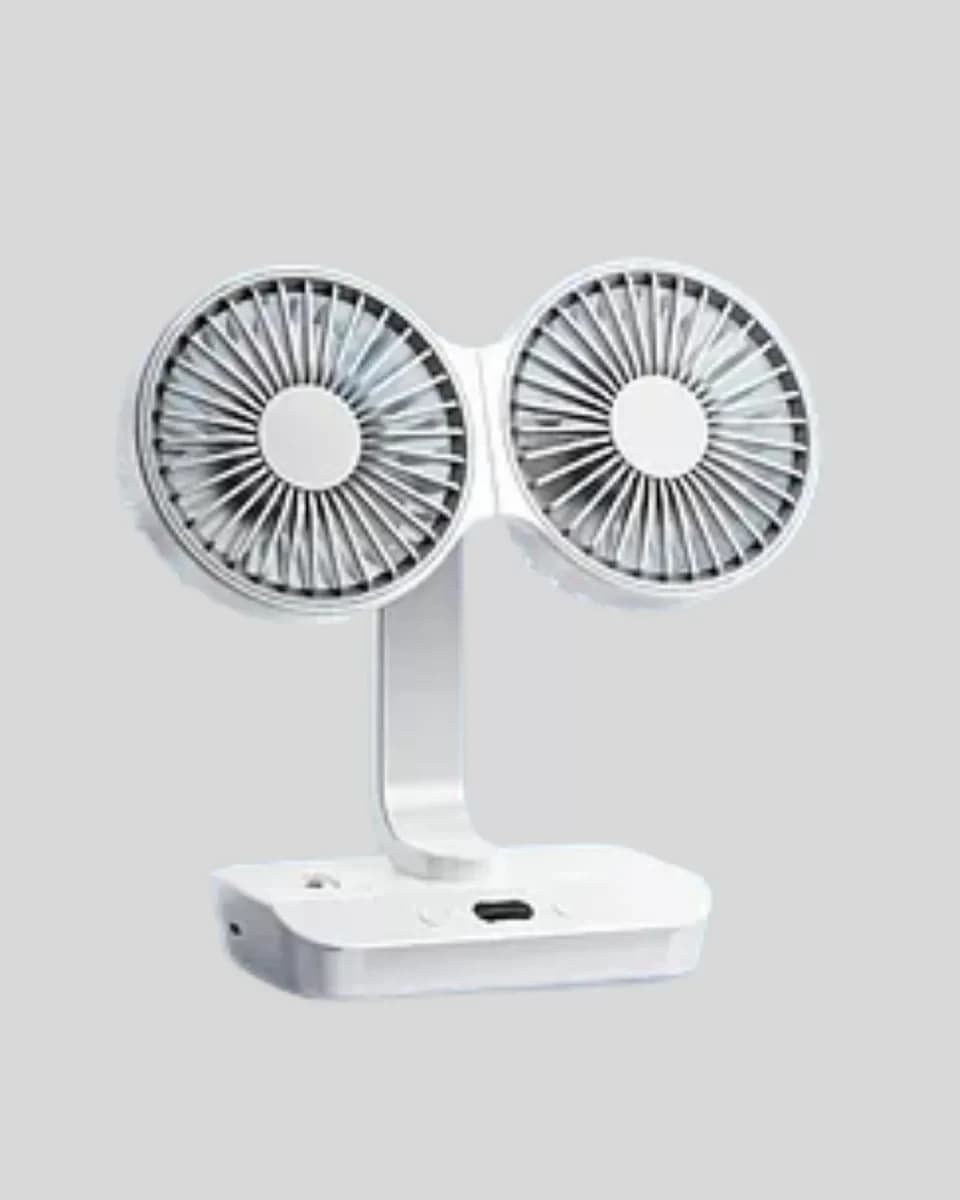 720° Döner Çift Taraflı Masaüstü Vantilatör – USB Şarjlı Sessiz Fan