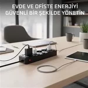 Akım Korumalı 4’lü Priz 2xusb 2xtype-c Çıkış Yüksek Gerilim Koruma Priz Çoğal...