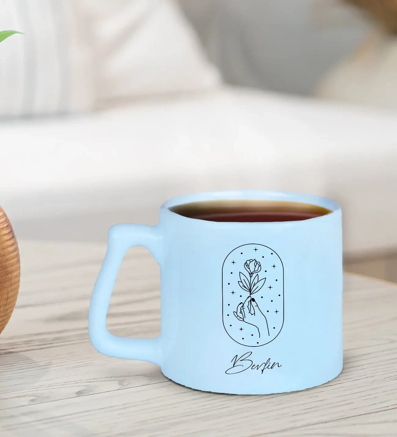 BK Gift Kişiye Özel İsimli Pastel Mavi Middle Kupa Bardak-10, Arkadaşa Hediye...
